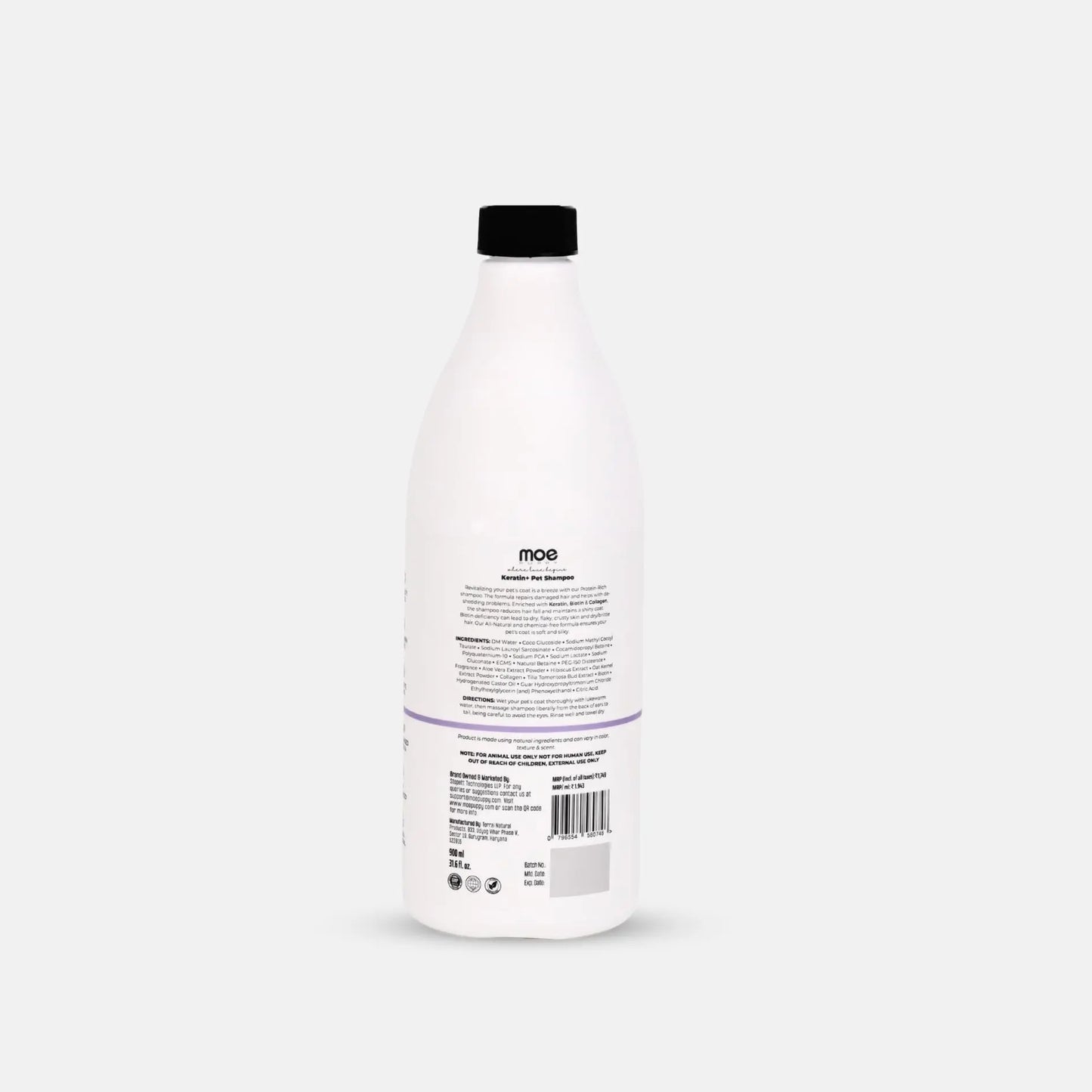 Moe Keratin Plus Pet Shampoo for Repair and Strengthening Damaged Fur| Natural Pet Shampoo Made with Plant Based Ingredients | Sulfate & Paraben Free, pH Balanced for Pets (900 ML) Moe Puppy