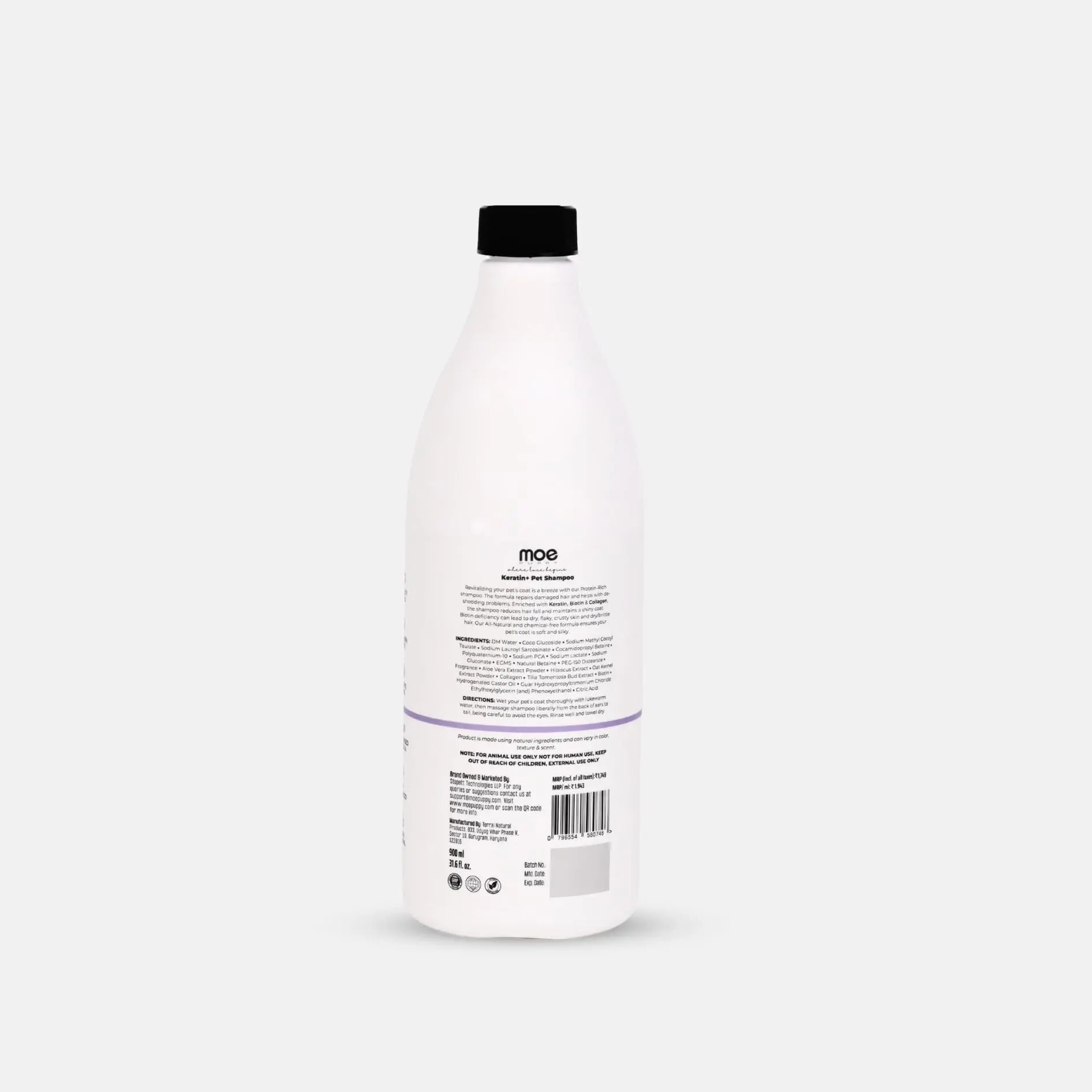 Moe Keratin Plus Pet Shampoo for Repair and Strengthening Damaged Fur| Natural Pet Shampoo Made with Plant Based Ingredients | Sulfate & Paraben Free, pH Balanced for Pets (900 ML) Moe Puppy