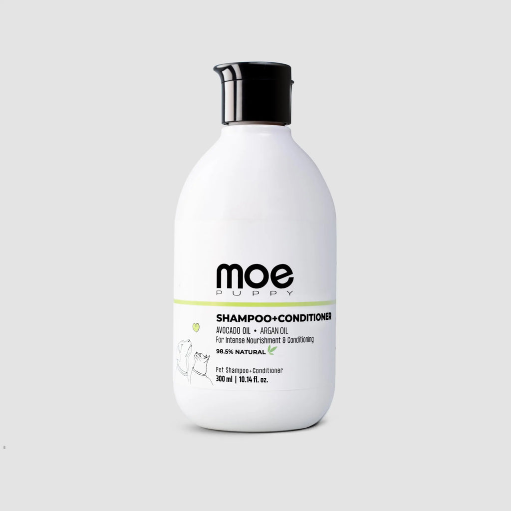 Moe Puppy 2-in-1 Dog Shampoo & Conditioner | Deshedding & Detangling for Long or Double Coat | Aloe Vera & Avocado Oil | Remove Odor & Dirt | Long-Lasting Freshness, pH Balanced, Paraben-Free(300 ml) Moe Puppy