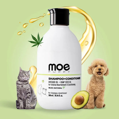 Moe Puppy 2-in-1 Dog Shampoo & Conditioner | Deshedding & Detangling for Long or Double Coat | Aloe Vera & Avocado Oil | Remove Odor & Dirt | Long-Lasting Freshness, pH Balanced, Paraben-Free(300 ml) Moe Puppy