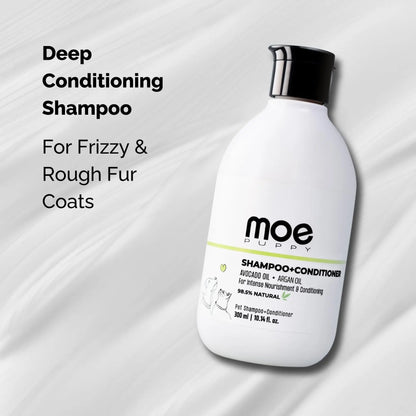 Moe Puppy 2-in-1 Dog Shampoo & Conditioner | Deshedding & Detangling for Long or Double Coat | Aloe Vera & Avocado Oil | Remove Odor & Dirt | Long-Lasting Freshness, pH Balanced, Paraben-Free(300 ml) Moe Puppy