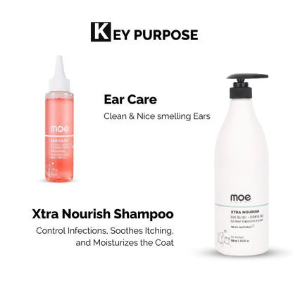 Moe Puppy 6-Month Pet Grooming Kit Combo – Xtra Nourish Dog & Cat Shampoo (900ml), Dental Spray (100ml), Ear Cleaner (100ml), Paw Balm (30g) – All-in-One Grooming Essentials for Dogs & Cats Moe Puppy