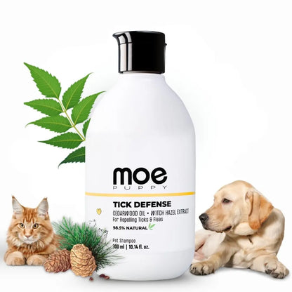 Moe Puppy Anti-Tick & Flea Dog Shampoo | Neem & Aloe Vera | Fast Relief & Soothing for Itching | Repel Ticks| Long-Lasting Skin Protection | Vet Recommended, Gentle Shampoo for Dogs & Cats(300 ml) Moe Puppy