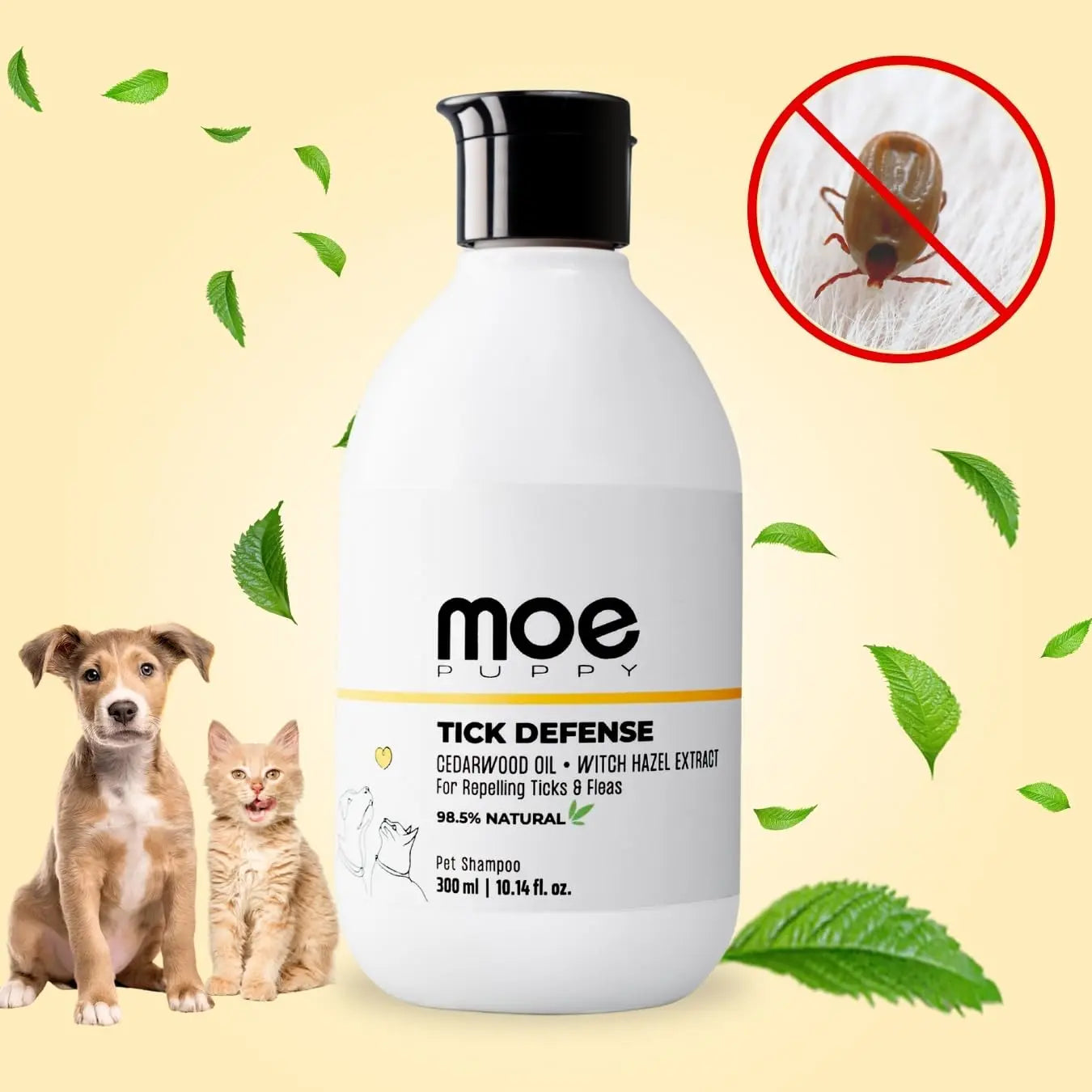 Moe Puppy Anti-Tick & Flea Dog Shampoo | Neem & Aloe Vera | Fast Relief & Soothing for Itching | Repel Ticks| Long-Lasting Skin Protection | Vet Recommended, Gentle Shampoo for Dogs & Cats(300 ml) Moe Puppy