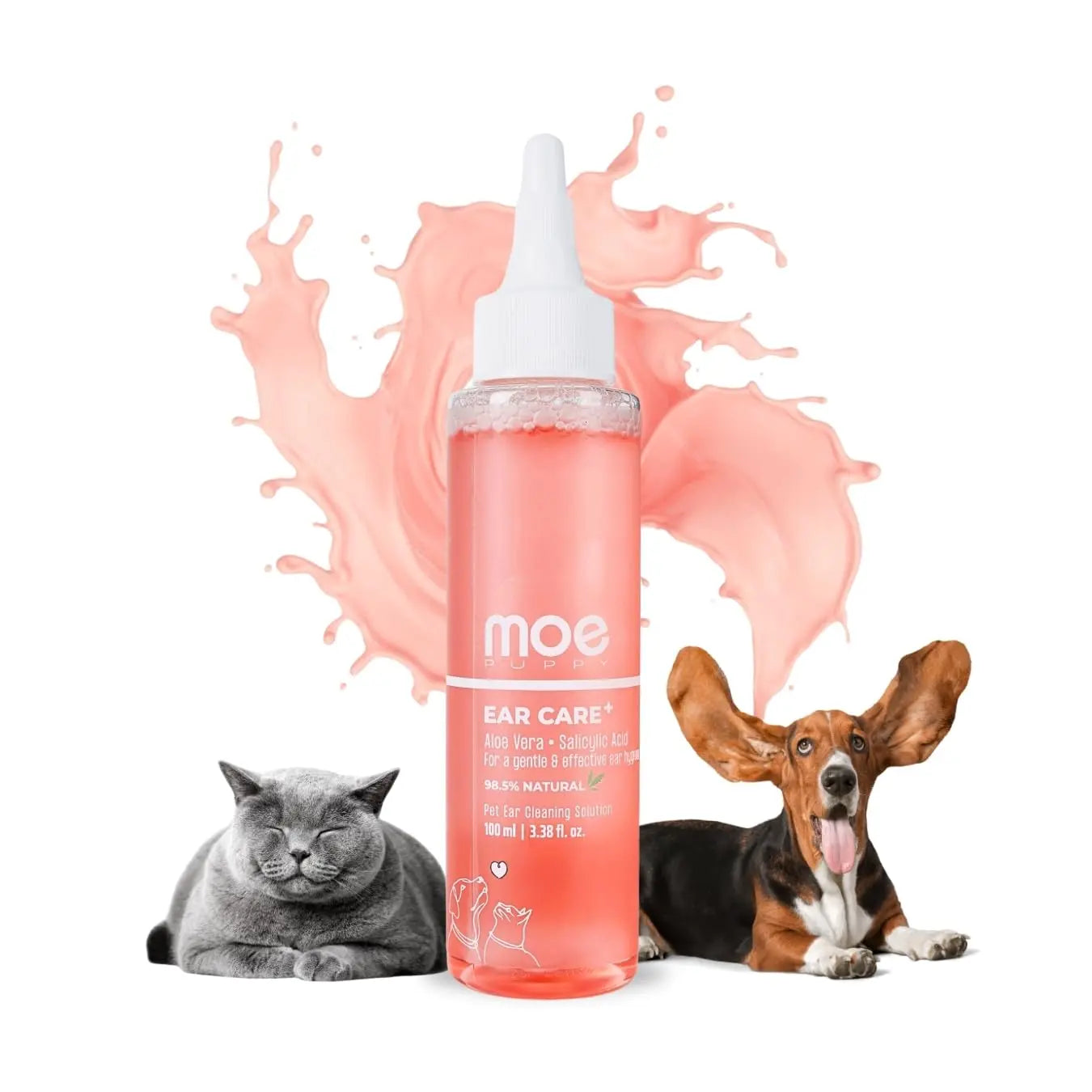 Moe Puppy Ear Care+ | Ear Cleaning Solution for Dogs and Cats | Prevents Infections, Soothes Itching, Removes Wax, Eliminates Ear Odour | Non-Irritating Dog Ear Cleanser | 100ml Moe Puppy