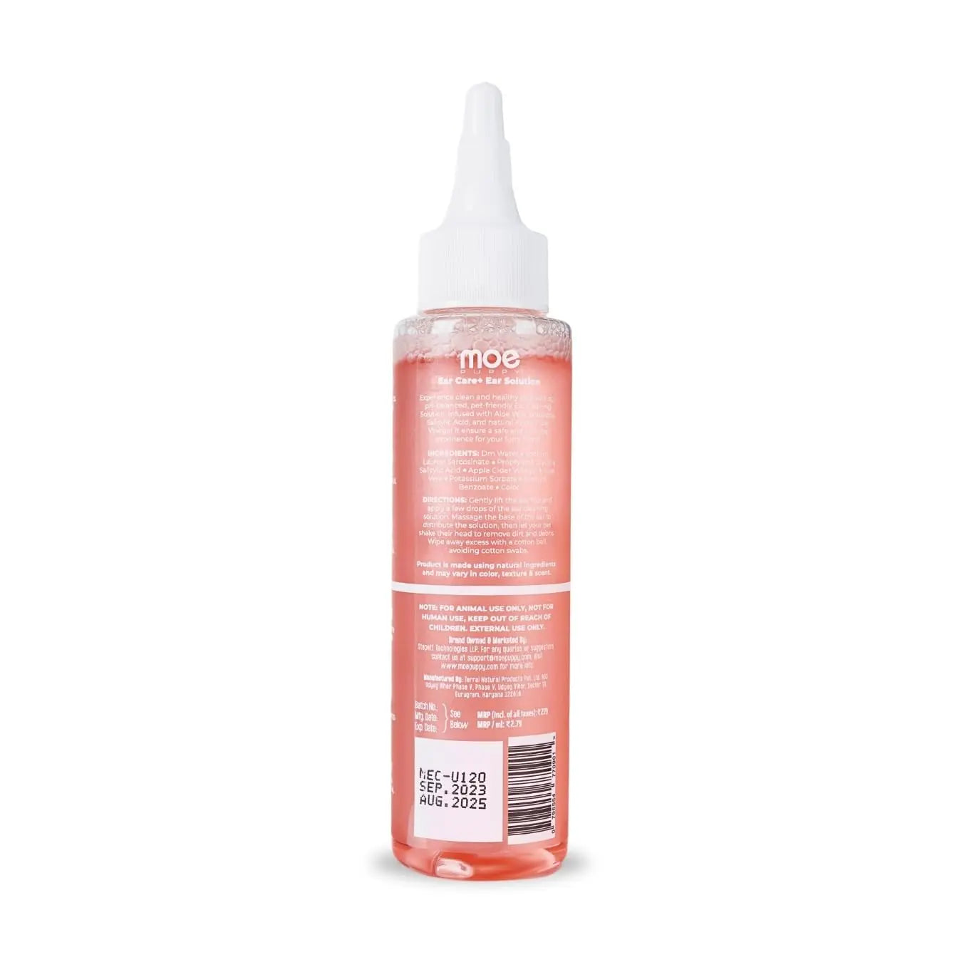 Moe Puppy Ear Care+ | Ear Cleaning Solution for Dogs and Cats | Prevents Infections, Soothes Itching, Removes Wax, Eliminates Ear Odour | Non-Irritating Dog Ear Cleanser | 100ml Moe Puppy