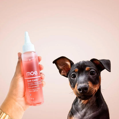 Moe Puppy Ear Care+ | Ear Cleaning Solution for Dogs and Cats | Prevents Infections, Soothes Itching, Removes Wax, Eliminates Ear Odour | Non-Irritating Dog Ear Cleanser | 100ml Moe Puppy