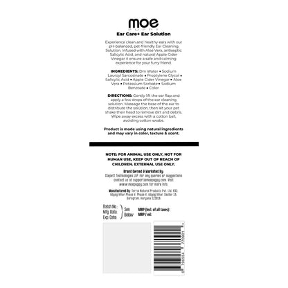 Moe Puppy Ear Care+ | Ear Cleaning Solution for Dogs and Cats | Prevents Infections, Soothes Itching, Removes Wax, Eliminates Ear Odour | Non-Irritating Dog Ear Cleanser | 100ml Moe Puppy