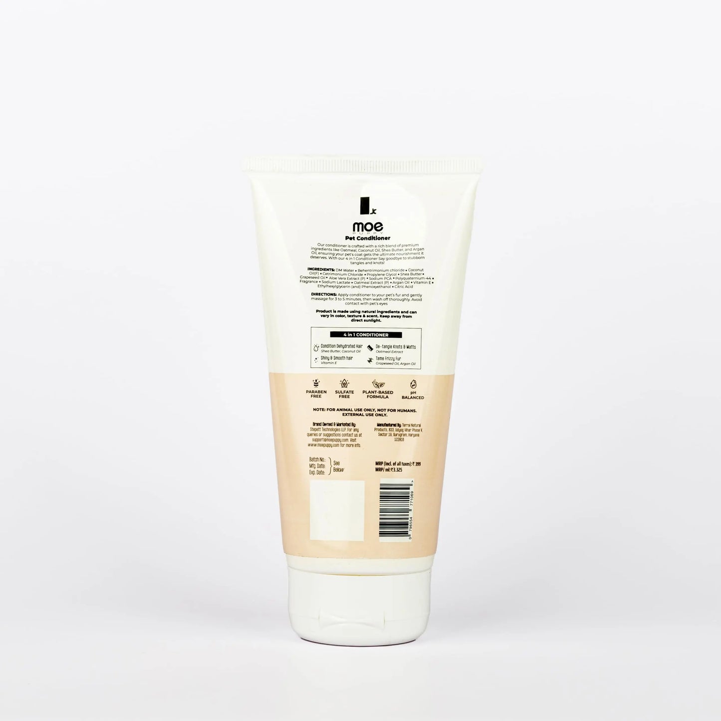 Moe Puppy Moisturizing 4-in-1 Pet Conditioner with Oatmeal, Coconut Oil, Shea Butter, Argan Oil, 120g Moe Puppy