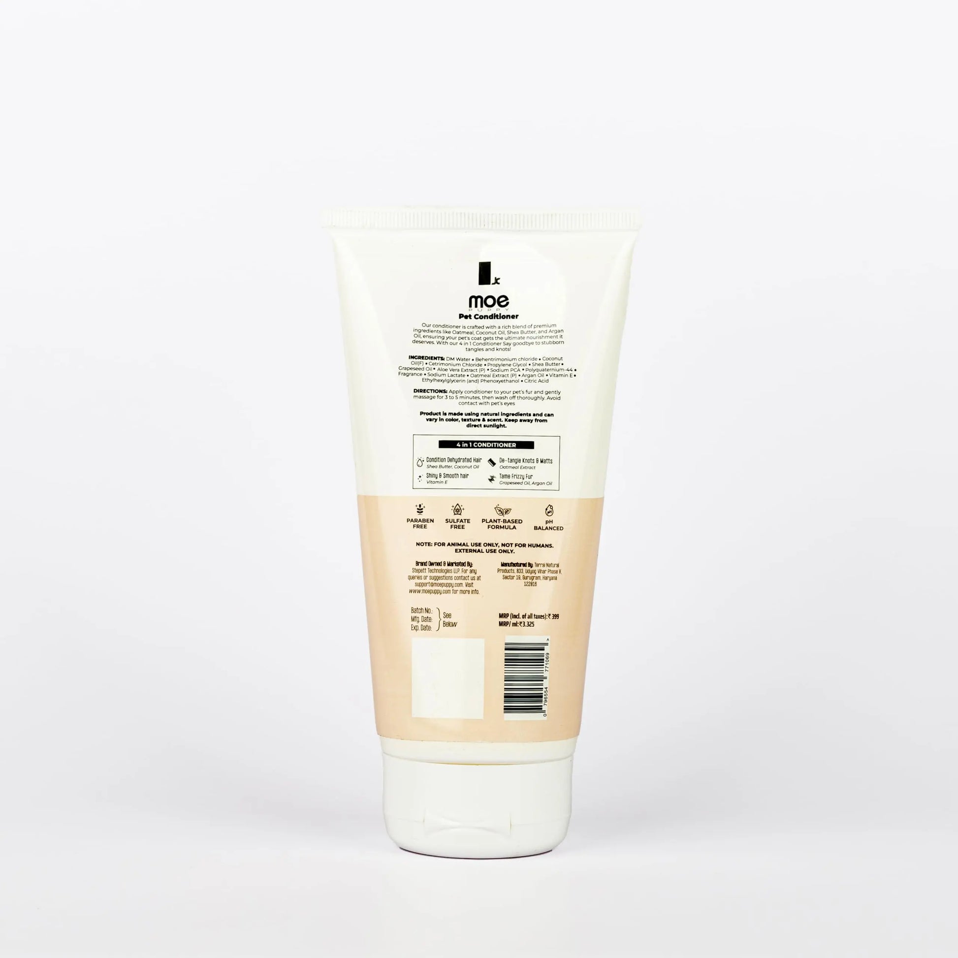 Moe Puppy Moisturizing 4-in-1 Pet Conditioner with Oatmeal, Coconut Oil, Shea Butter, Argan Oil, 120g Moe Puppy