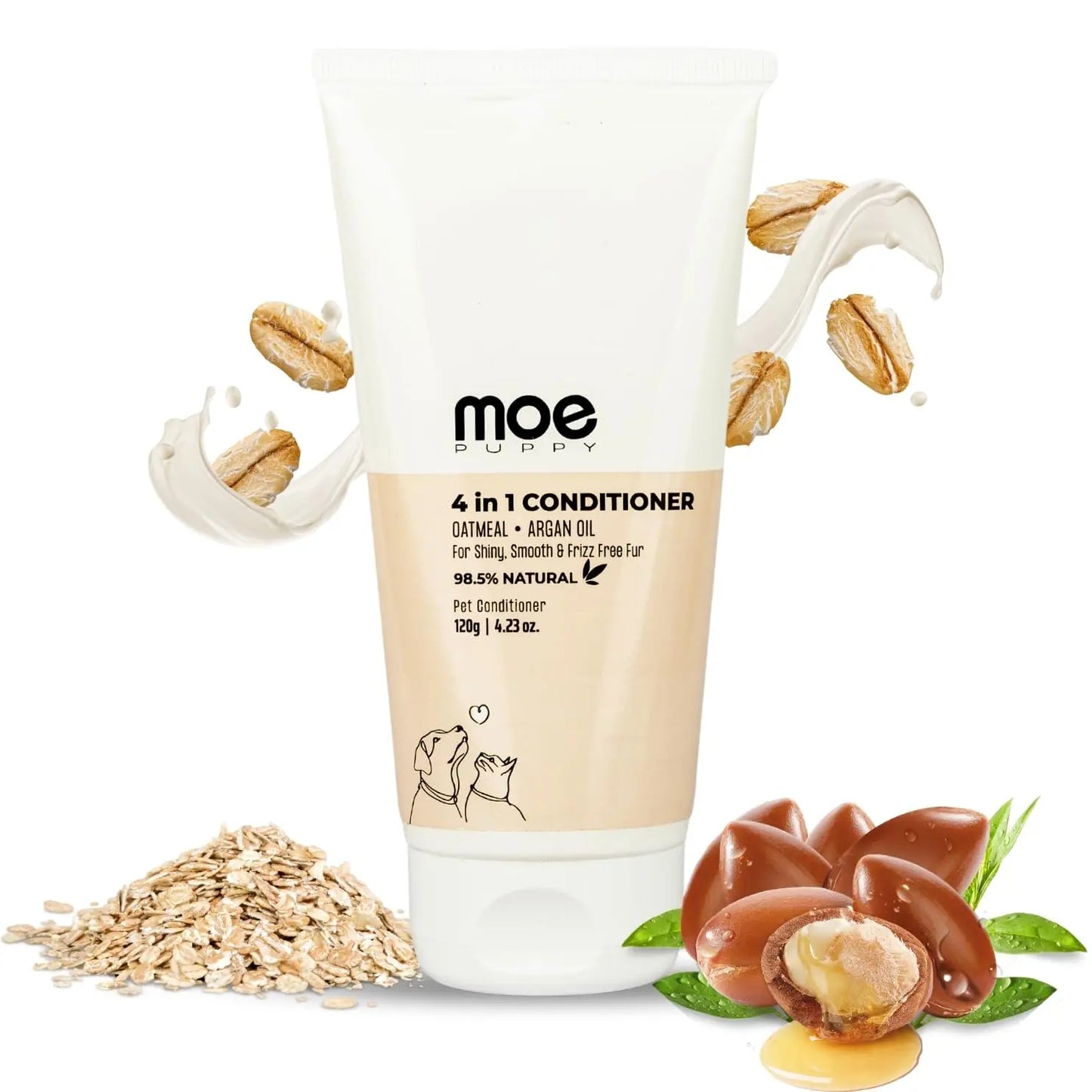 Moe Puppy Moisturizing 4-in-1 Pet Conditioner with Oatmeal, Coconut Oil, Shea Butter, Argan Oil, 120g Moe Puppy