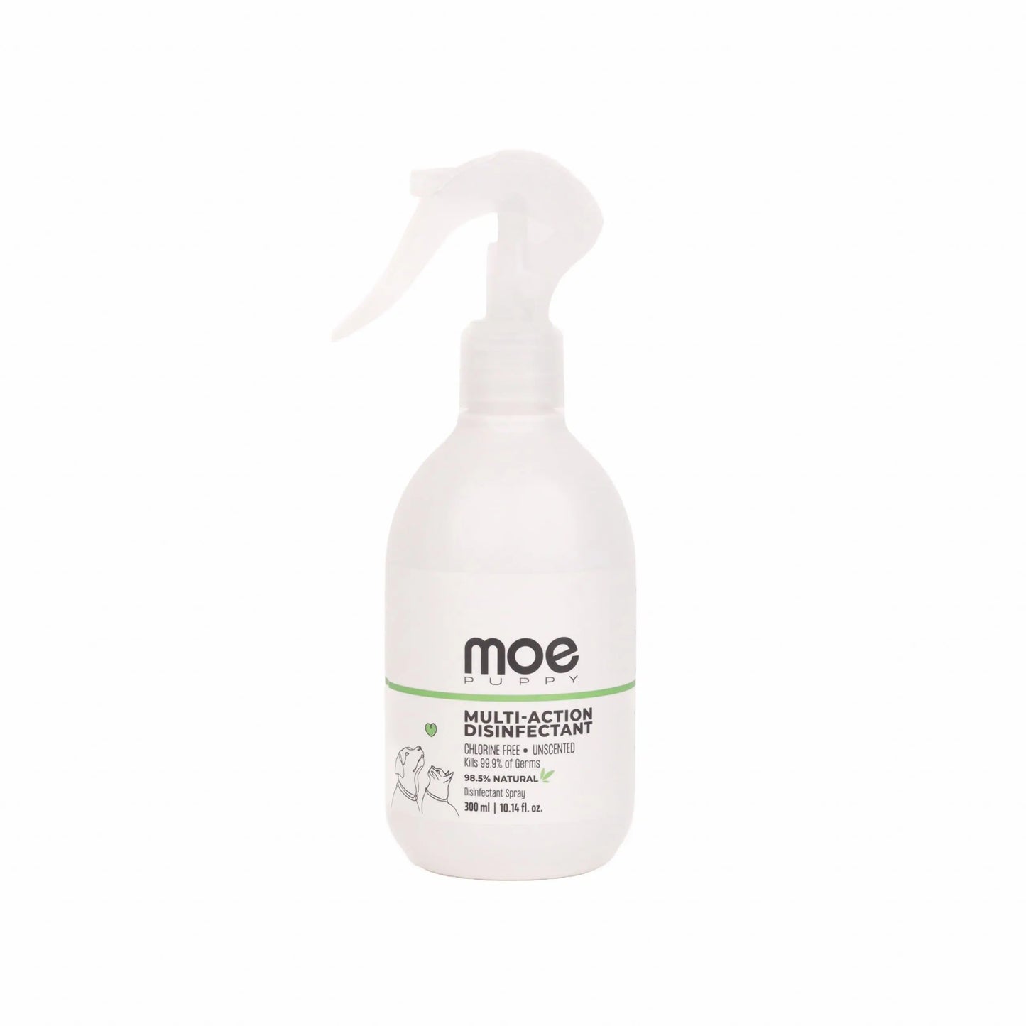 Moe Puppy Pet Safe Disinfectant & Odor Eliminator Spray | Kills 99.9% Germs | Non-Toxic Surface Cleaner for Hard & Soft Surfaces | Ideal for Litter Area, Pet bed, Toys, Leash, Collar, (300ml) Moe Puppy