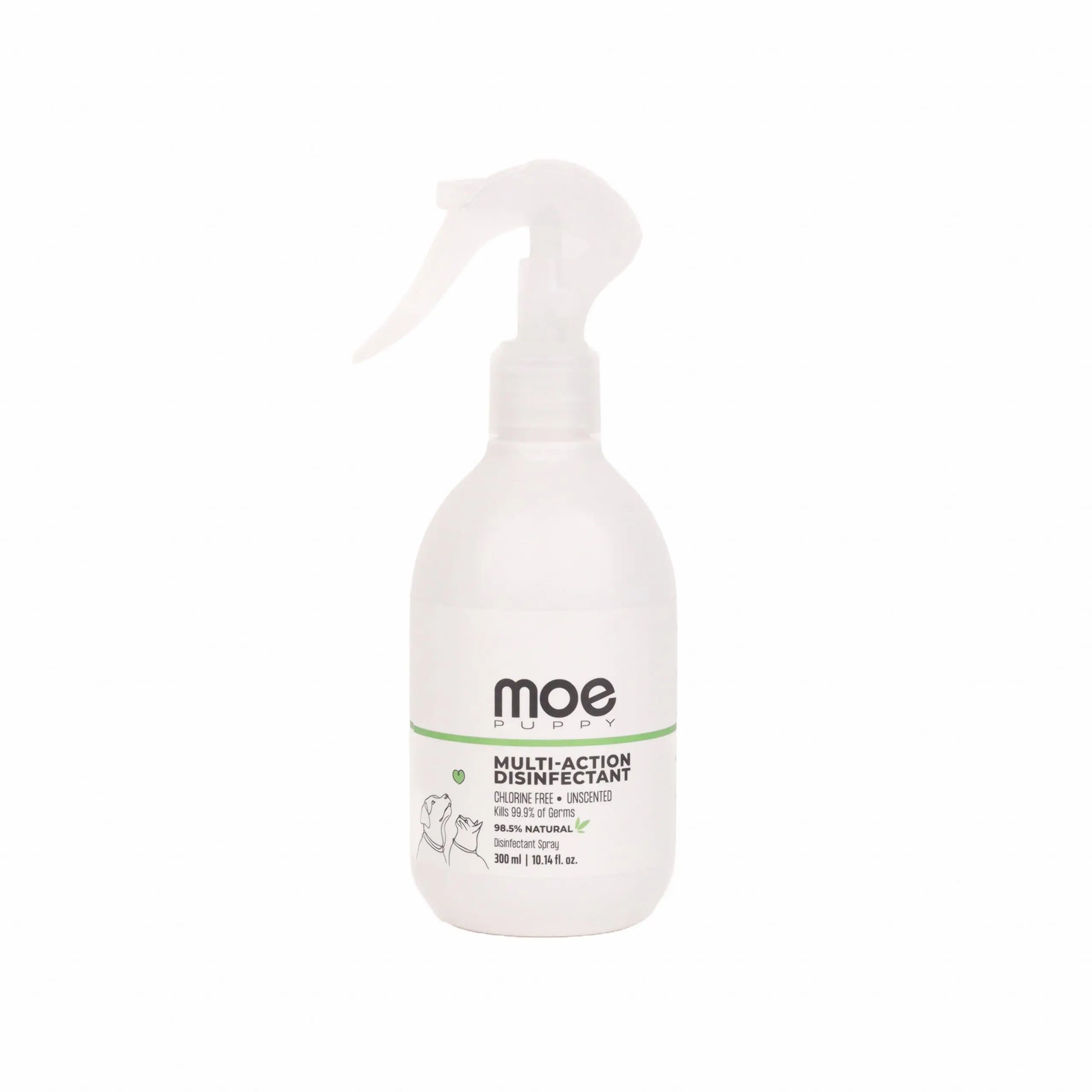 Moe Puppy Pet Safe Disinfectant & Odor Eliminator Spray | Kills 99.9% Germs | Non-Toxic Surface Cleaner for Hard & Soft Surfaces | Ideal for Litter Area, Pet bed, Toys, Leash, Collar, (300ml) Moe Puppy