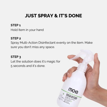 Moe Puppy Pet Safe Disinfectant & Odor Eliminator Spray | Kills 99.9% Germs | Non-Toxic Surface Cleaner for Hard & Soft Surfaces | Ideal for Litter Area, Pet bed, Toys, Leash, Collar, (300ml) Moe Puppy