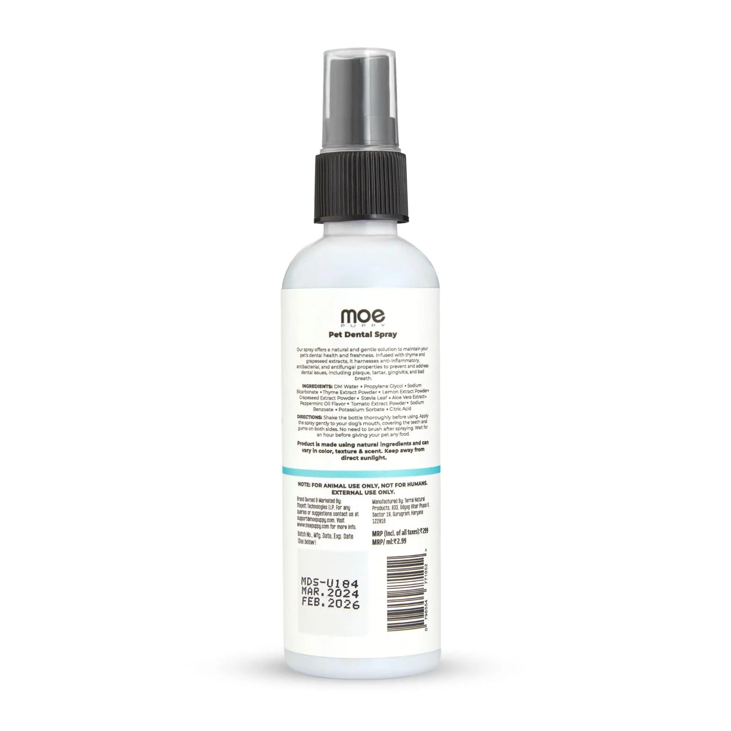 Moe Puppy Vet Recommended Dental Spray for Dogs & Cats | Bad Breath Control, Plaque & Tartar Removal & Gum Health | Peppermint Freshness | Long-Lasting Oral Care, Safe Daily Use (100 ml) Moe Puppy