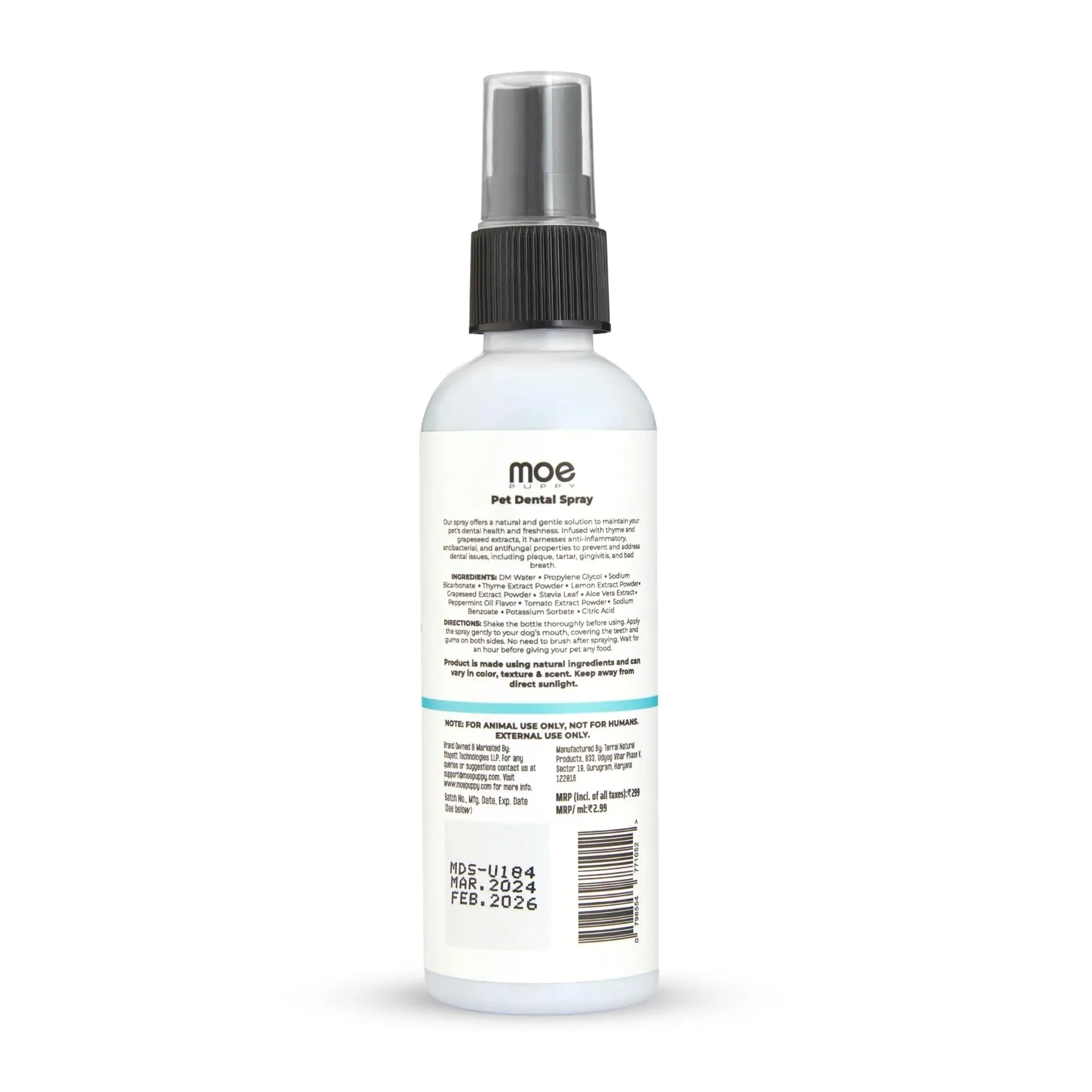 Moe Puppy Vet Recommended Dental Spray for Dogs & Cats | Bad Breath Control, Plaque & Tartar Removal & Gum Health | Peppermint Freshness | Long-Lasting Oral Care, Safe Daily Use (100 ml) Moe Puppy