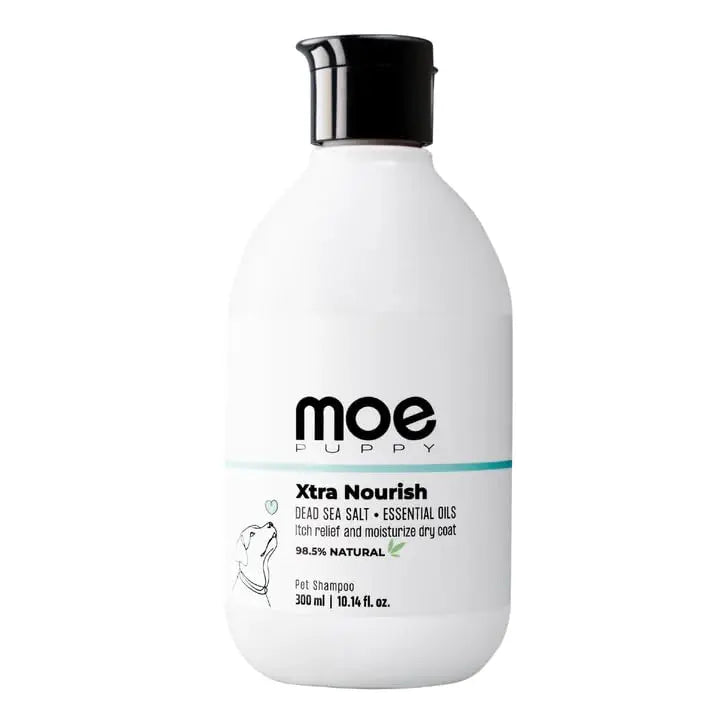 Moe Puppy Xtra Nourish Medicated Dog & Cat | Anti-Itch Skin Relief | Herbal Dog Shampoo | Antifungal & Antibacterial | Gentle Formula of Dead Sea Salt & 3 Essential Oil & Nourishing Formula (300ml) Moe Puppy