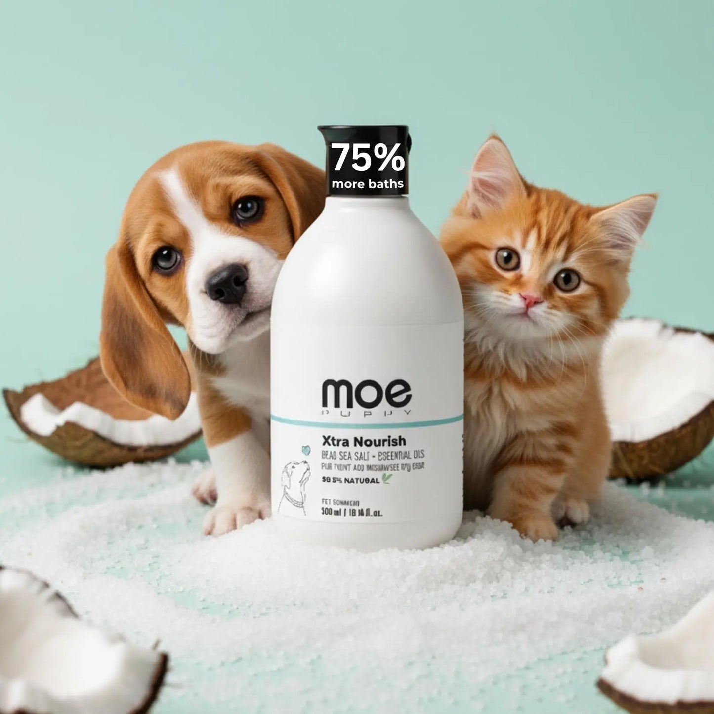 Moe Puppy Xtra Nourish Medicated Dog & Cat | Anti-Itch Skin Relief | Herbal Dog Shampoo | Antifungal & Antibacterial | Gentle Formula of Dead Sea Salt & 3 Essential Oil & Nourishing Formula (300ml) Moe Puppy
