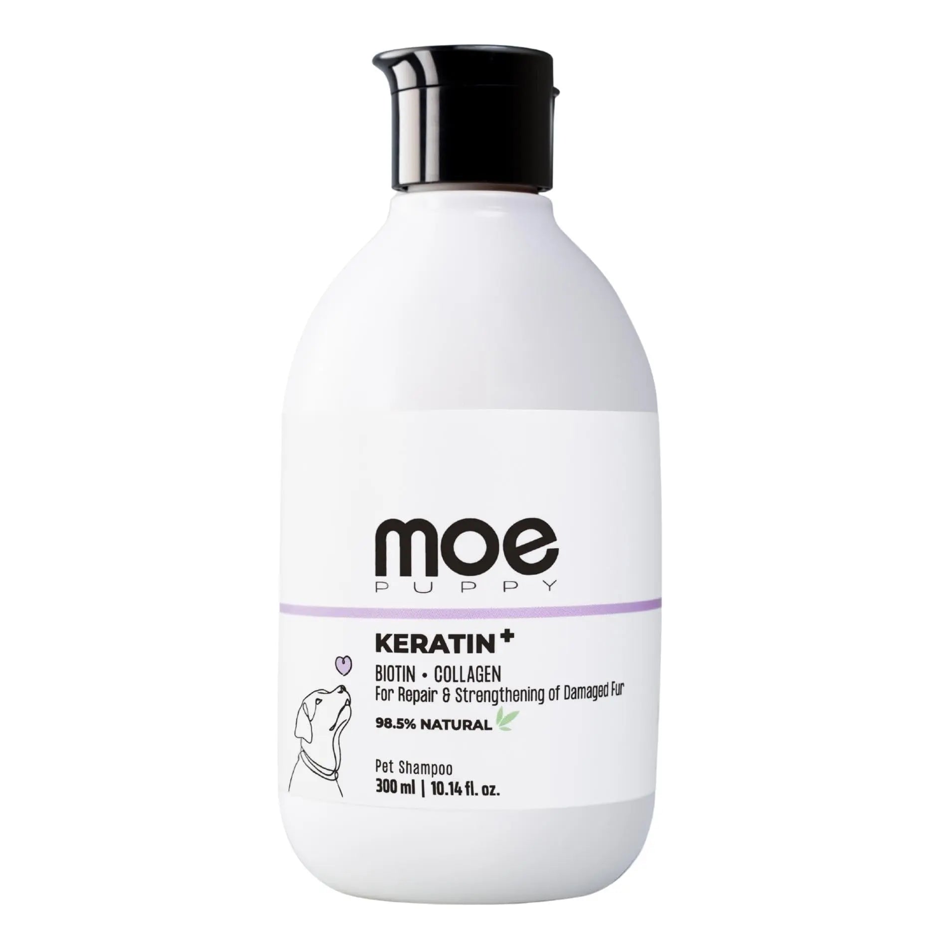 Moe Puppy's Keratin+ Protein Shampoo for Dogs & Cats, Shed Control, Repair & Strengthen Damaged Fur, Long Lasting Scent, Moisturizing, Natural Formula for Soft, Shiny Coat (300ml) Moe Puppy