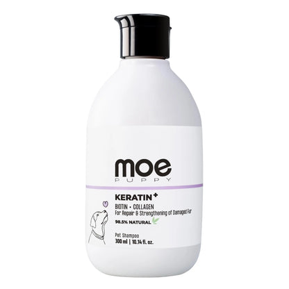 Moe Puppy's Keratin+ Protein Shampoo for Dogs & Cats, Shed Control, Repair & Strengthen Damaged Fur, Long Lasting Scent, Moisturizing, Natural Formula for Soft, Shiny Coat (300ml) Moe Puppy