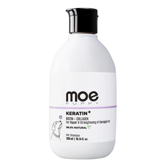 Moe Puppy's Keratin+ Protein Shampoo for Dogs & Cats, Shed Control, Repair & Strengthen Damaged Fur, Long Lasting Scent, Moisturizing, Natural Formula for Soft, Shiny Coat (300ml) Moe Puppy