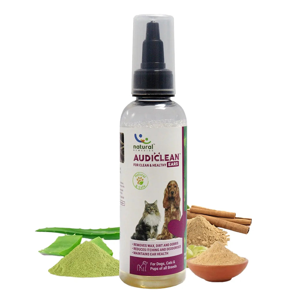Natural Remedies Audiclean Ear Cleaner for Dogs, Cats & Pups, Removes Ear Wax, Dirt, Debris, Reduces Itching and Deodorises, Gentle Ear Care, Pet Grooming, Safe for All Breeds, Sensitive Skin, 90 ml Natural Remedies