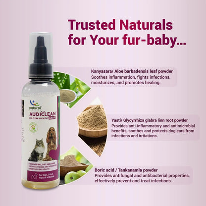 Natural Remedies Audiclean Ear Cleaner for Dogs, Cats & Pups, Removes Ear Wax, Dirt, Debris, Reduces Itching and Deodorises, Gentle Ear Care, Pet Grooming, Safe for All Breeds, Sensitive Skin, 90 ml Natural Remedies