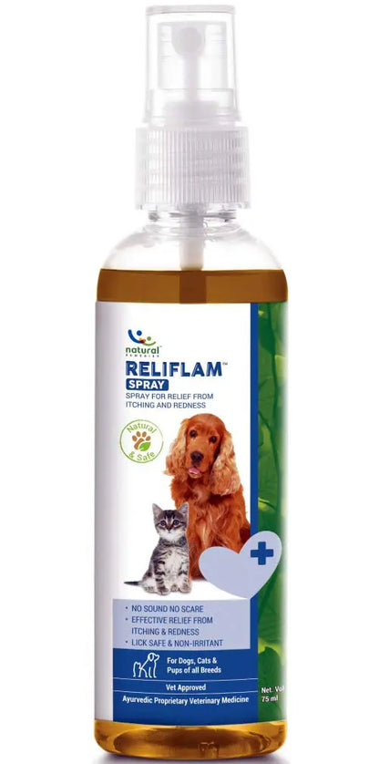Natural Remedies Combo Topicure & Reliflam Spray for Pets, Wound Healing, Itch Relief, Lick Safe, All-Natural Ingredients, Pet Friendly, Allergy Relief for Dogs, Cats, & Pups, 75ml Each (Pack of 2) Natural Remedies