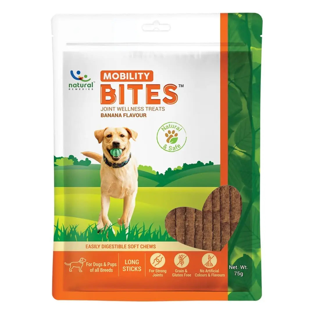 Natural Remedies Digestive, Mobility & Derma Bites Combo Pack - Chicken Liver, Banana & Strawberry Flavours, Grain-Free, Soft & Easily Digestible Soft Chews Long Sticks for Dogs of All Breeds (3x75g) Natural Remedies