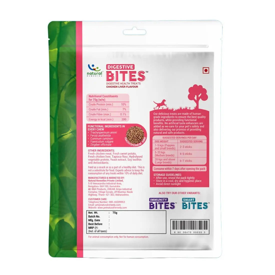 Natural Remedies Digestive, Mobility & Derma Bites Combo Pack - Chicken Liver, Banana & Strawberry Flavours, Grain-Free, Soft & Easily Digestible Soft Chews Long Sticks for Dogs of All Breeds (3x75g) Natural Remedies