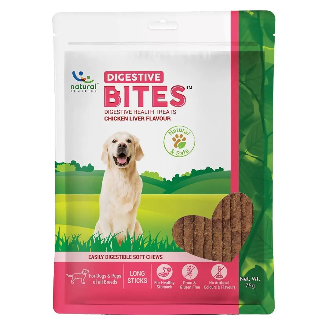 Natural Remedies Digestive, Mobility & Derma Bites Combo Pack - Chicken Liver, Banana & Strawberry Flavours, Grain-Free, Soft & Easily Digestible Soft Chews Long Sticks for Dogs of All Breeds (3x75g) Natural Remedies