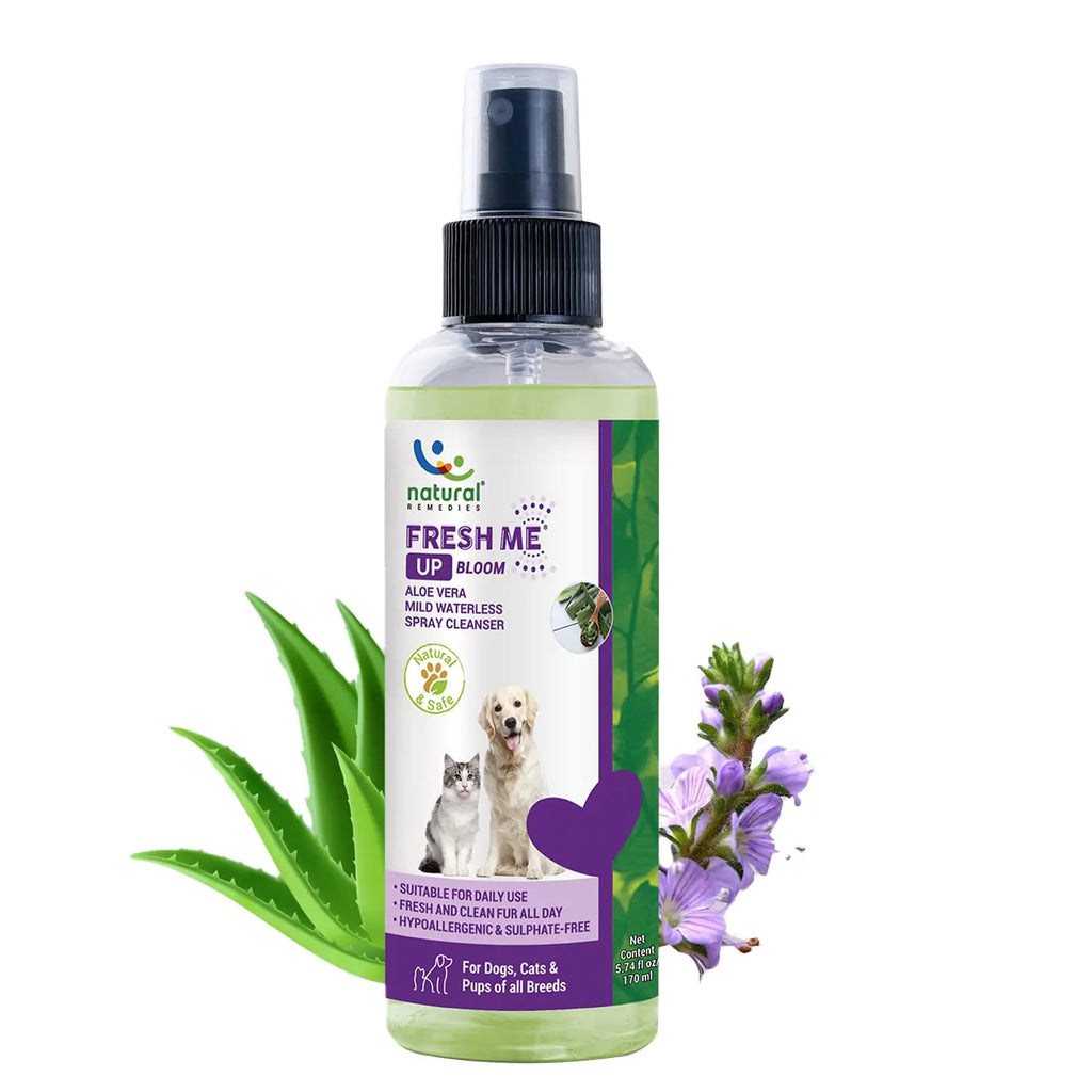 Natural Remedies Fresh Me Up Bloom Aloevera Mild Waterless Spray Cleanser for Dogs, Cats & Puppies of All Breeds, Deep Cleans, Deodorizes & Hydrates, Lick Safe, Daily Use, Natural & Safe, 170ml Natural Remedies