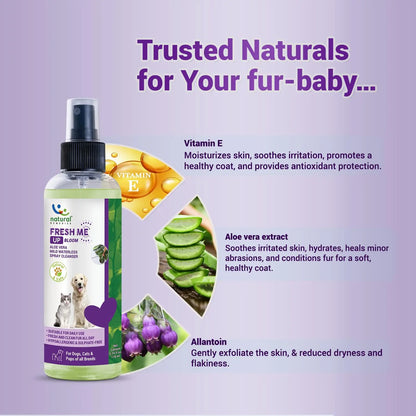 Natural Remedies Fresh Me Up Bloom Aloevera Mild Waterless Spray Cleanser for Dogs, Cats & Puppies of All Breeds, Deep Cleans, Deodorizes & Hydrates, Lick Safe, Daily Use, Natural & Safe, 170ml Natural Remedies