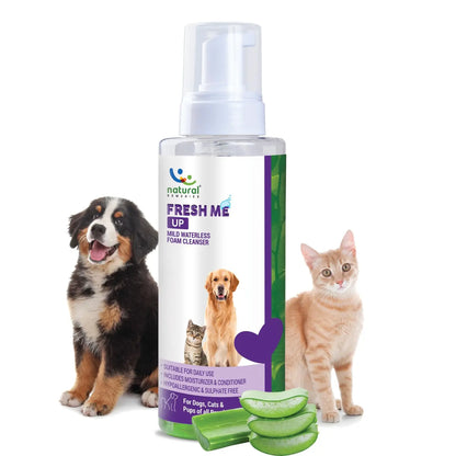 Natural Remedies Fresh Me Up Mild Waterless Foam Cleanser Dry Shampoo for Dogs, Cats & Pups of All Breeds, Moisturizer & Conditioner, Daily Use, Lick Safe, Natural and Safe, 450 Ml (Pack of 1) Natural Remedies