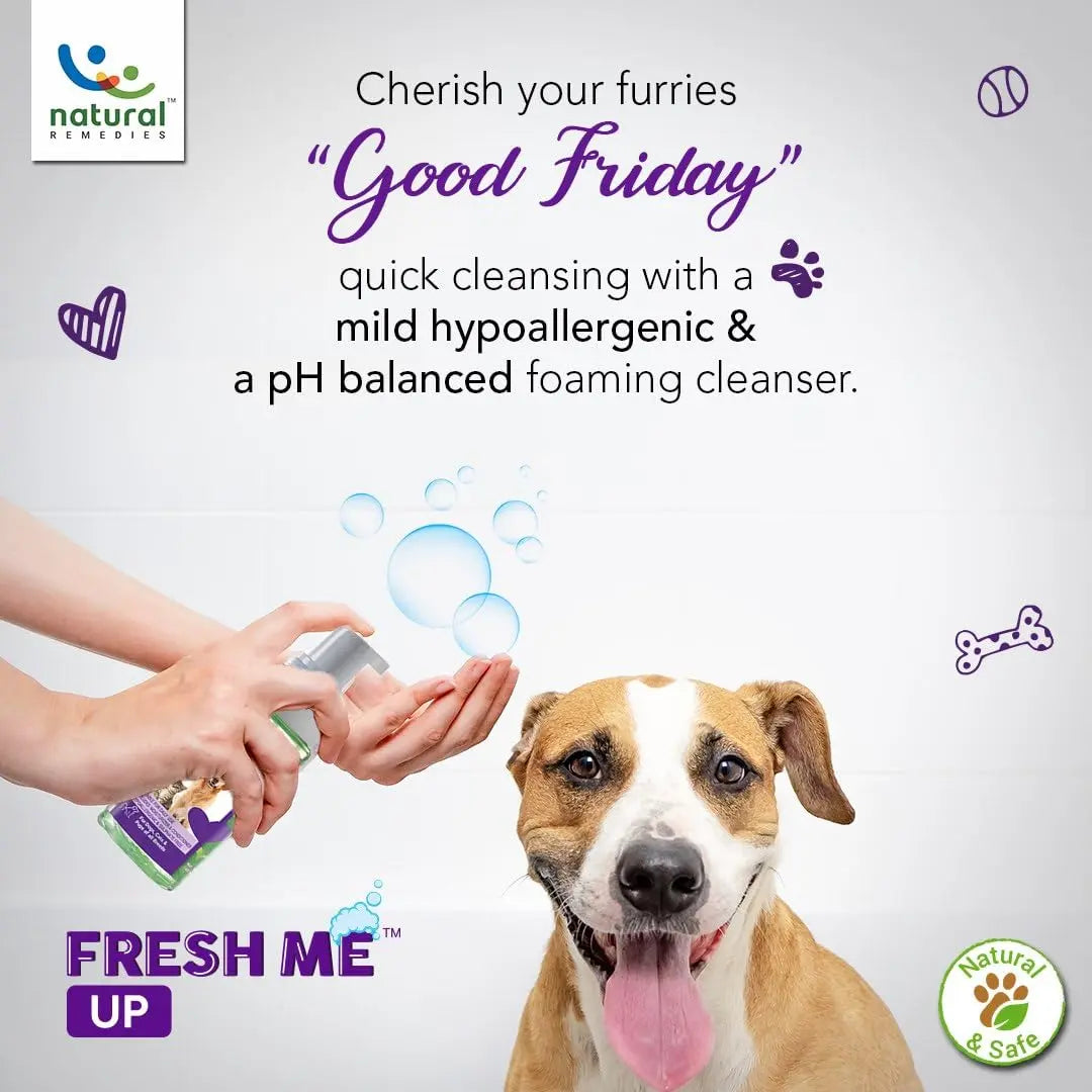 Natural Remedies Fresh Me Up Mild Waterless Foam Cleanser Dry Shampoo for Dogs, Cats & Pups of All Breeds, Moisturizer & Conditioner, Daily Use, Lick Safe, Natural and Safe, 450 Ml (Pack of 1) Natural Remedies