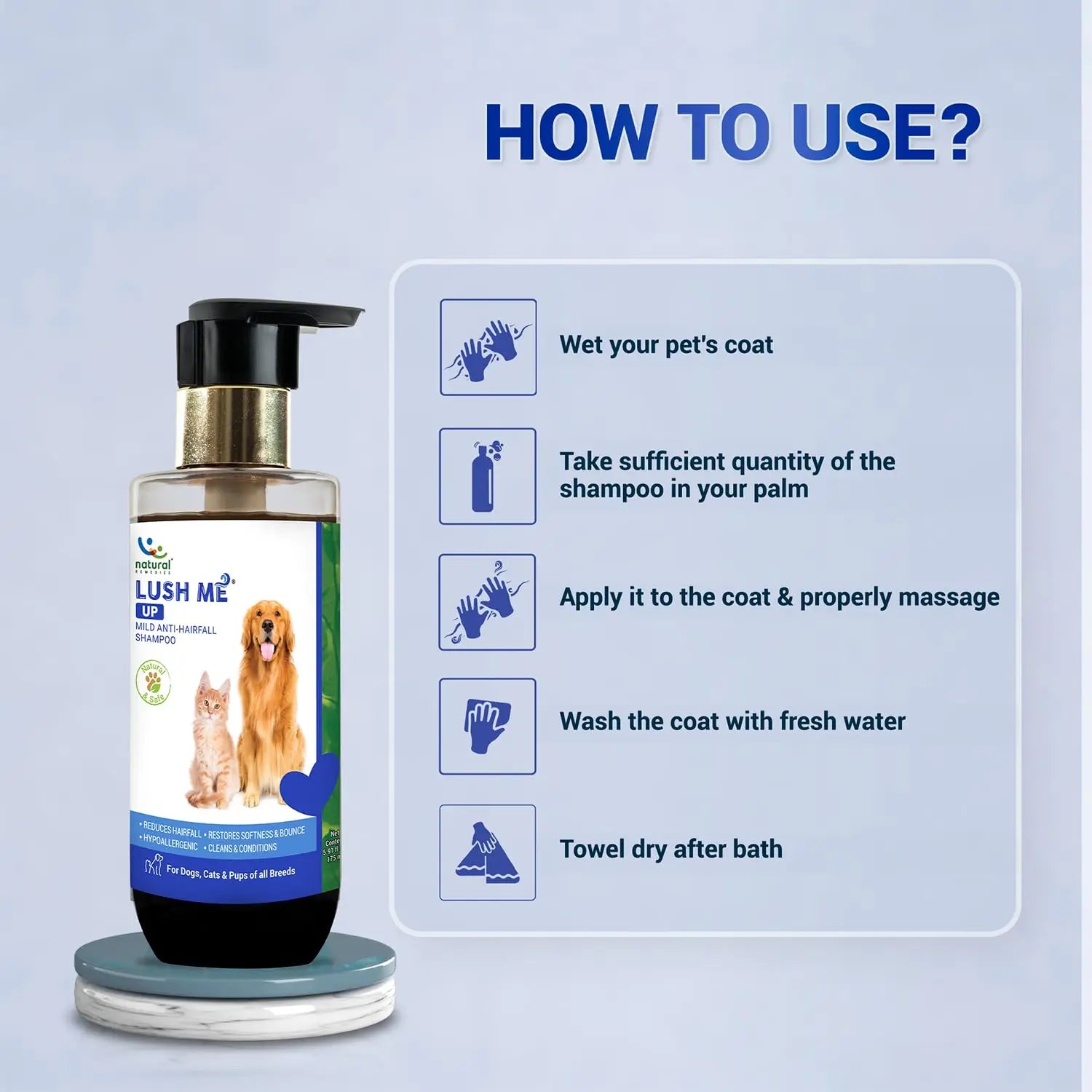 Natural Remedies Fresh Me Up Waterless Foam Cleanser (450ml) & Lush Me Up Anti-Hairfall Shampoo (350ml), Pet Grooming, Odor Control, Hypoallergenic, Safe for Dogs, Cats of All Breeds (Combo Pack of 2) Natural Remedies