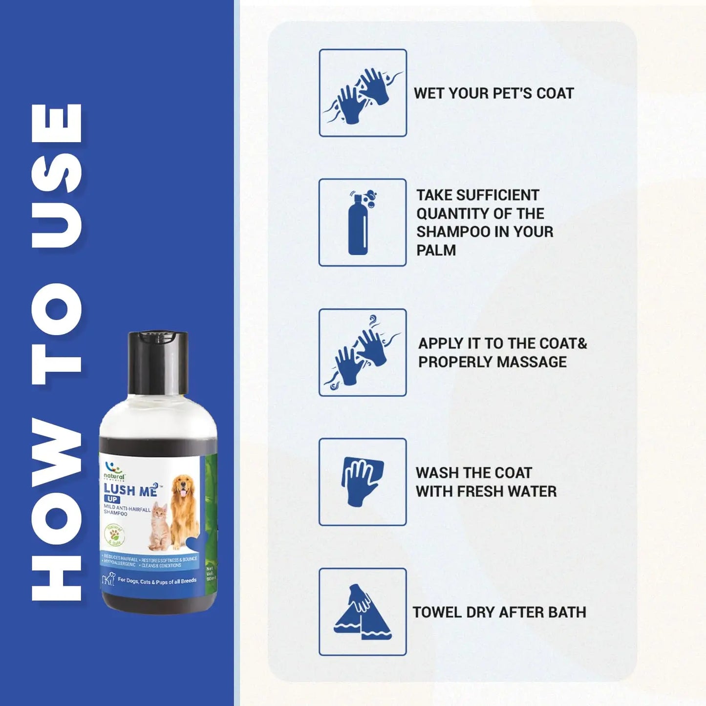 Natural Remedies Lush Me Up Mild Anti-Hairfall Shampoo for Dogs, Cats & Pups of All Breeds, Reduces Hair Fall & Restore Softness and Bounce, Hypoallergenic, Paraben Free (90 ml Each, Pack of 2) Natural Remedies