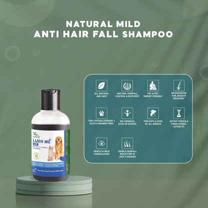 Natural Remedies Lush Me Up Mild Anti-Hairfall Shampoo for Dogs, Cats & Pups of All Breeds, Reduces Hair Fall & Restore Softness and Bounce, Hypoallergenic, Paraben Free (90 ml Each, Pack of 2) Natural Remedies