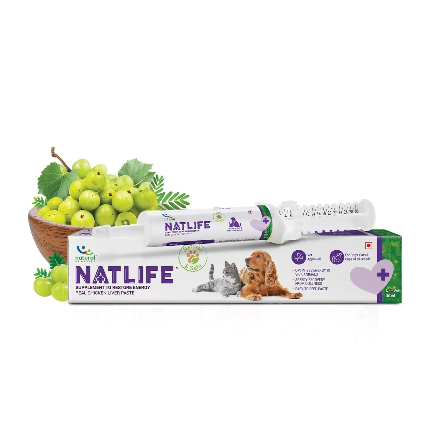 Natural Remedies Natlife Energy Restore Supplement for Dull & Sick Pets, Real Chicken Liver Paste, Easy to Feed, Safe & Effective, Pet Wellness, Immune Support for Dogs, Cats - 30ml (Pack of 1) Natural Remedies