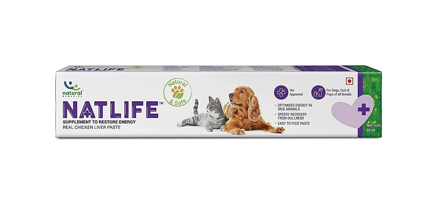 Natural Remedies Natlife Energy Restore Supplement for Dull & Sick Pets, Real Chicken Liver Paste, Easy to Feed, Safe & Effective, Pet Wellness, Immune Support for Dogs, Cats - 30ml (Pack of 1) Natural Remedies