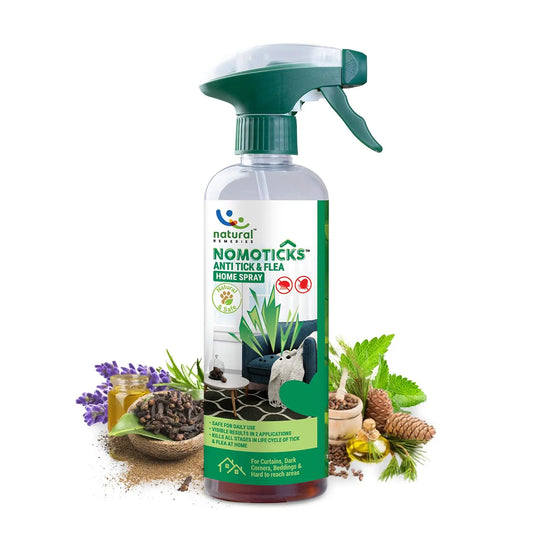 Natural Remedies Nomoticks Anti-Tick & Flea Home Spray, Kills Ticks & Fleas for Pet Beds,Furniture & Cracks, Fast-Drying, Non-Sticky, Daily Use, Natural Ingredients, Safe for Dogs, Cats & Pups-450 ml Natural Remedies