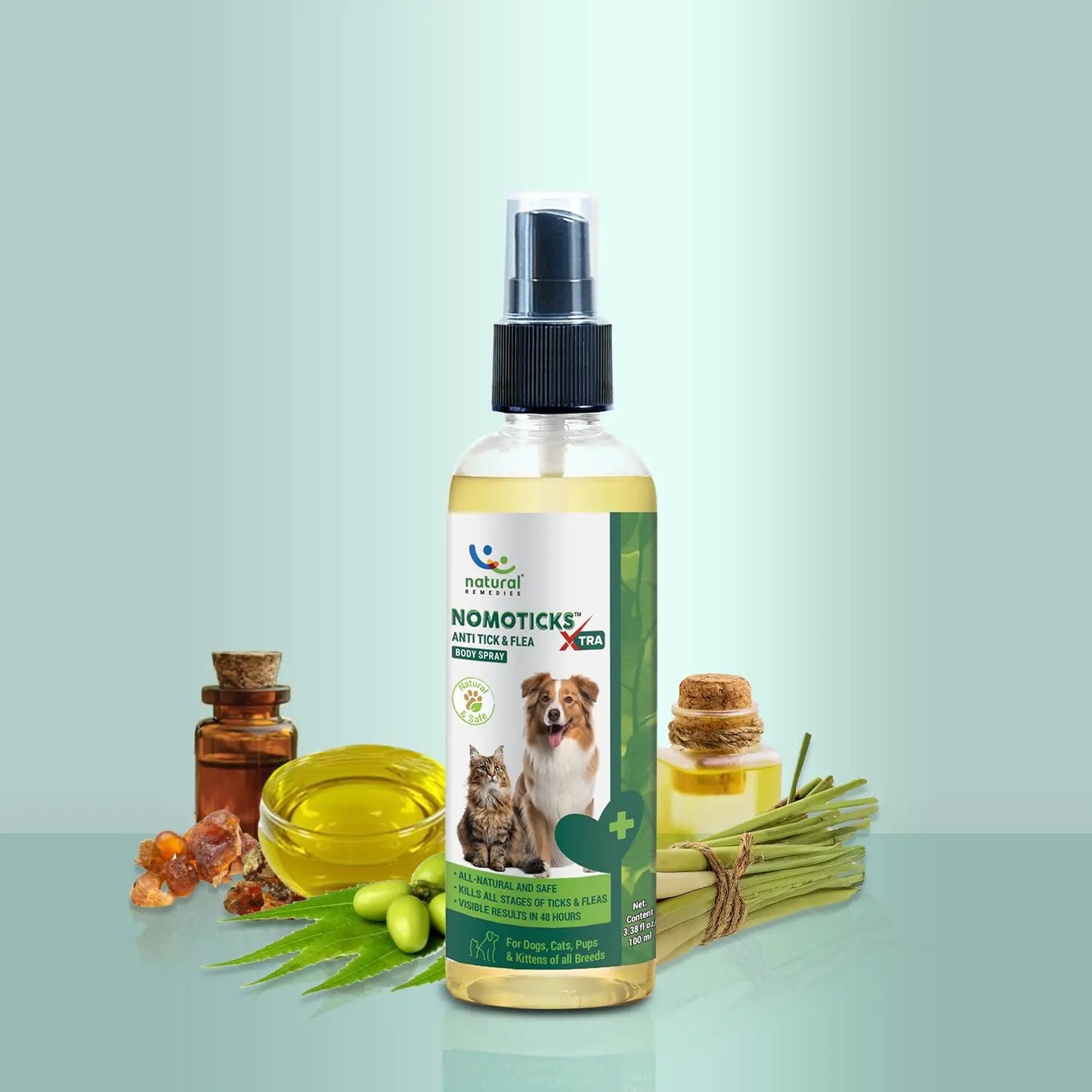 Natural Remedies Nomoticks Xtra Anti-Tick & Flea Body Spray for Dogs, Cats & Puppies, Kills Ticks & Fleas, Relieves Itching, Scratching & Irritation, Daily Use, Chemical-Free for All Breeds, 100 ml Natural Remedies