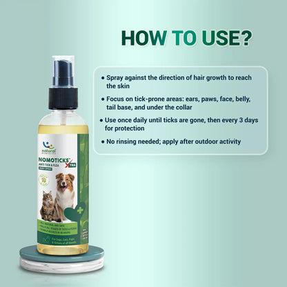 Natural Remedies Nomoticks Xtra Anti-Tick & Flea Body Spray for Dogs, Cats & Puppies, Kills Ticks & Fleas, Relieves Itching, Scratching & Irritation, Daily Use, Chemical-Free for All Breeds, 100 ml Natural Remedies