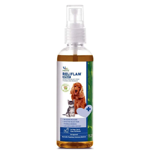 Natural Remedies Reliflam Itch & Redness Relief Spray for Dogs, Cats, Lick Safe, Reduces Hair Fall, Moisturizes Dry Skin, All-Natural Ingredients, Pet Friendly, Allergy Relief, Skin Soothing, 75ml Natural Remedies