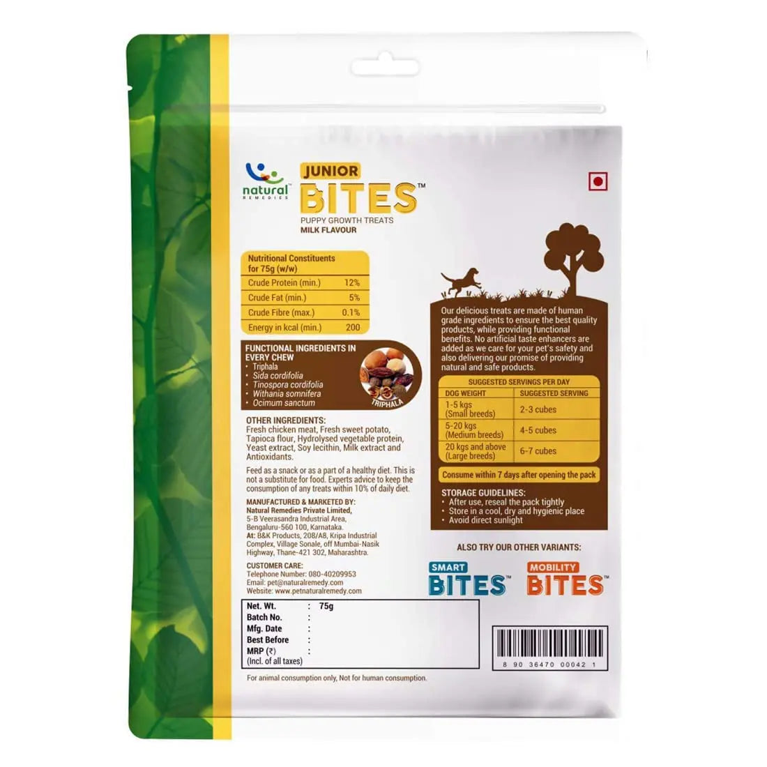 Natural Remedies Smart Bites Training and Development Treats, Junior Bites, Puppy Growth Treats, Immunity Bites, Natural & Safe for Dogs, Cats and Pups of All Breeds (Combo Pack of 3, 75 gm Each) Natural Remedies