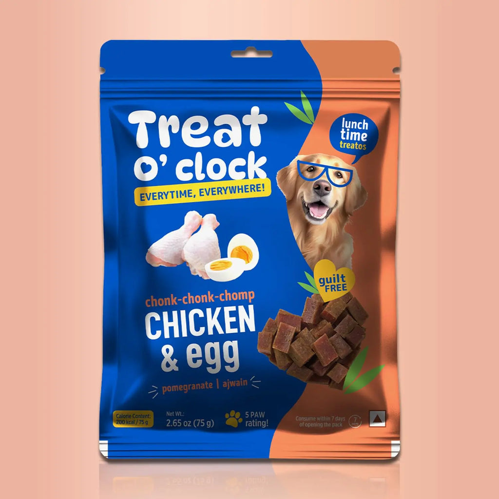 Natural Remedies Treat O'clock Chicken and Egg Treats- 75 gm, Lunch Time Food, Snacks, Sticks, Chews, Cubes for Dogs, Cats and Pups of All Breeds, Gluten Free with Pomegranate and Ajwain Natural Remedies