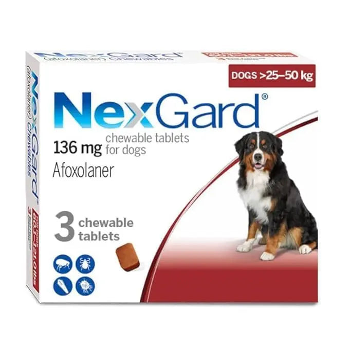 Nex Guard Chewable 3 Tablets for Dogs, 136 mg, 25-50 kg Weight Range Generic
