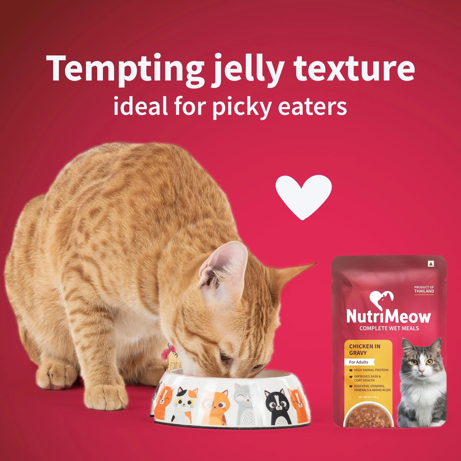 NutriMeow by HUFT Chicken in Gravy Wet Cat Food for Adult Cats - 80gm | Pack of 12 | Rich in Protein | Healthy, Nutritious & Delicious Cat Pouch | Complete Meal | Supports Active & Healthy Lifestyle NutriMeow