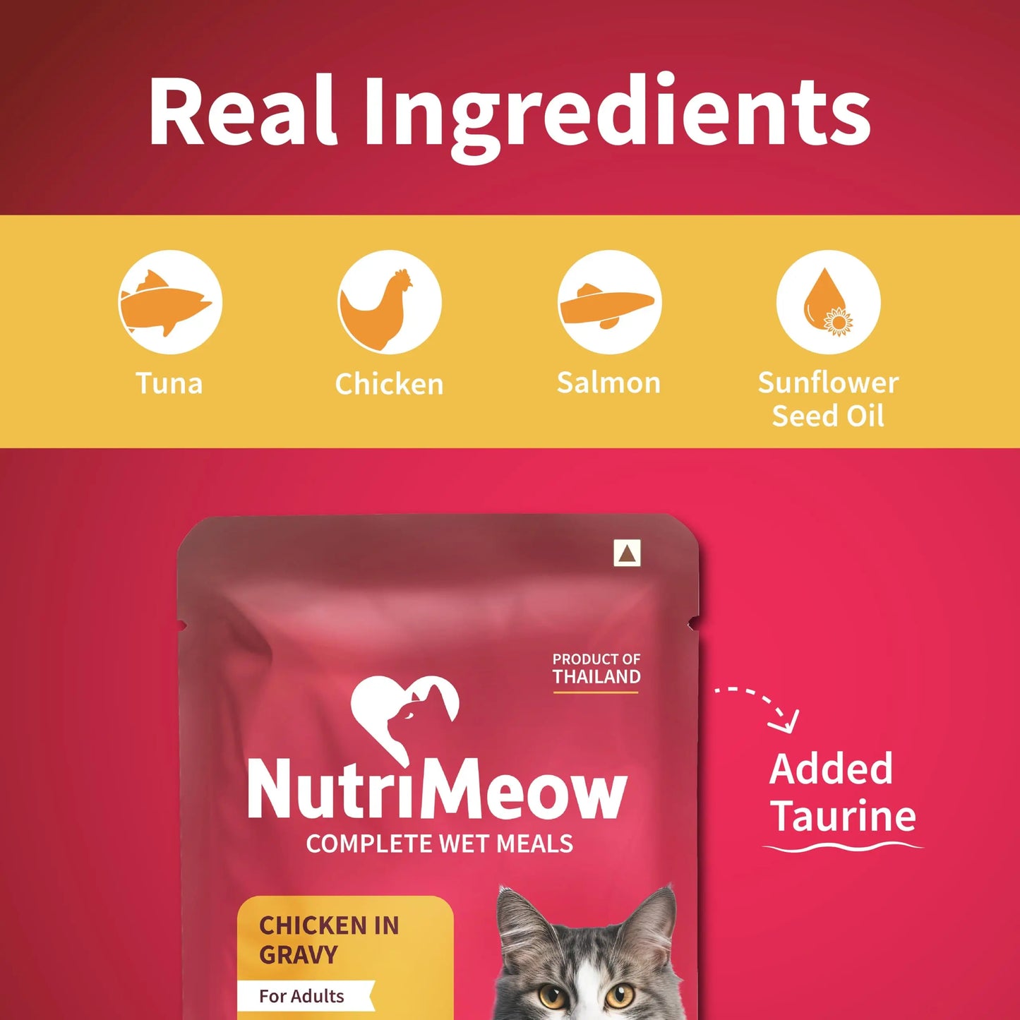 NutriMeow by HUFT Chicken in Gravy Wet Cat Food for Adult Cats - 80gm | Pack of 12 | Rich in Protein | Healthy, Nutritious & Delicious Cat Pouch | Complete Meal | Supports Active & Healthy Lifestyle NutriMeow