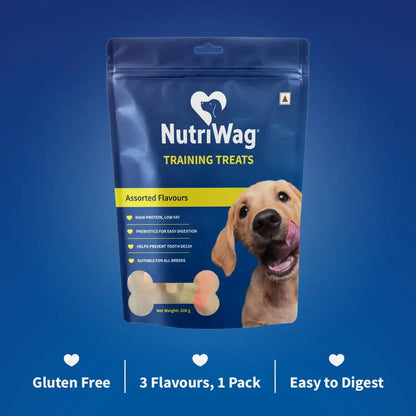 NutriWag Assorted Training Bites Dog Treats - 200 gm | Pack of 3 |Healthy & Tasty | Soft Chews for Puppies & Adult Dogs | High Protein, No Added Preservatives | Reward Treats for Training NutriWag